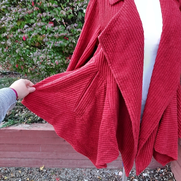 Vintage 90's Wide Wale Corduroy Shark Bite Drapey Open Jacket Blazer Fall - Picture 4 of 6